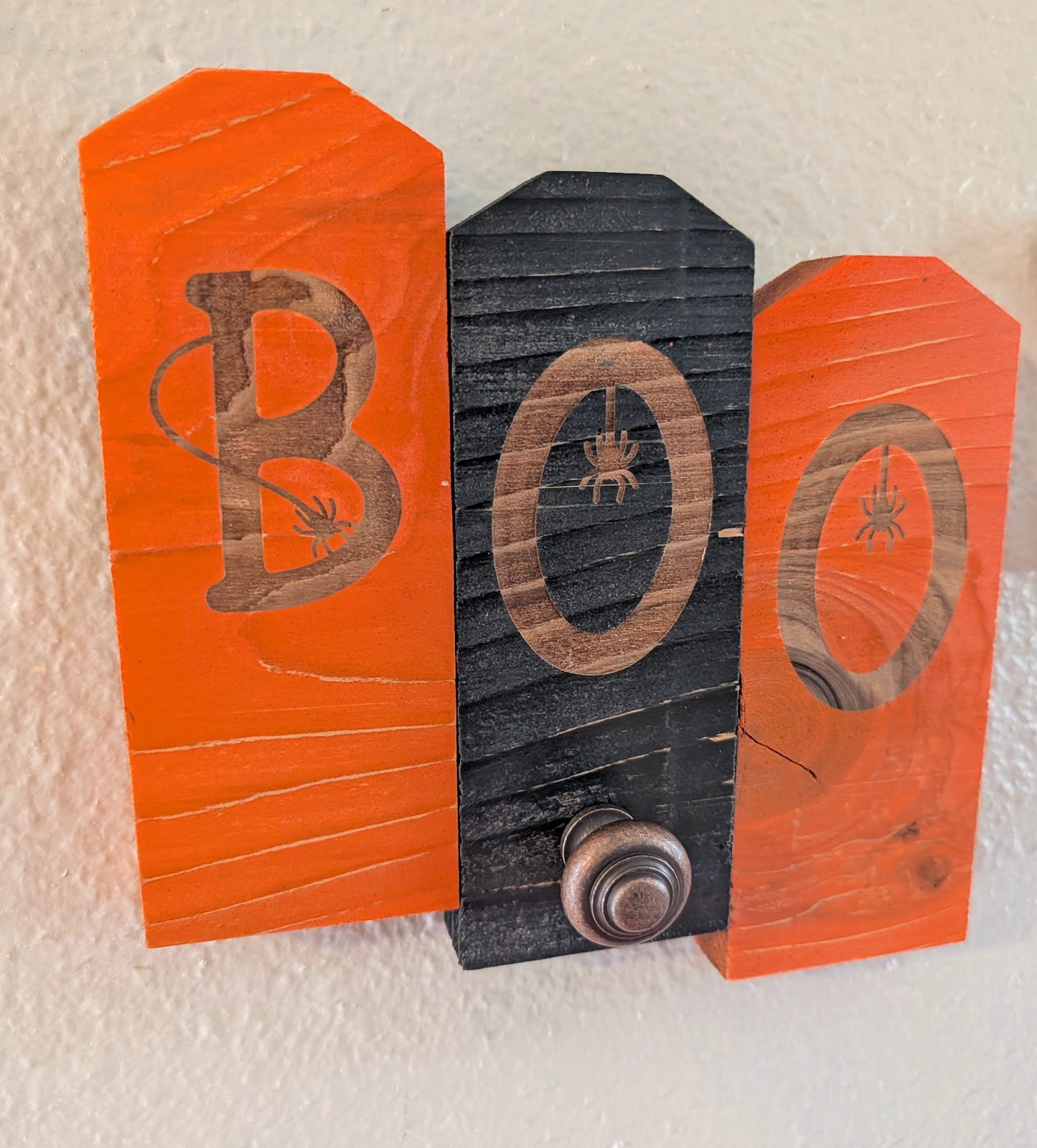 "BOO" HALLOWEEN WOOD BLOCK SET | Rustic Shelf Décor — 7x7 inches