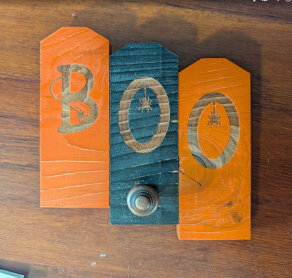 "BOO" HALLOWEEN WOOD BLOCK SET | Rustic Shelf Décor — 7x7 inches