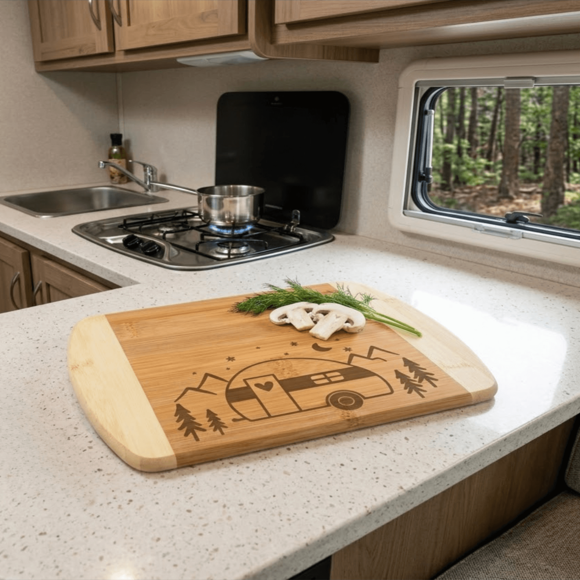 Vintage Camper Laser-Engraved Bamboo Cutting Board