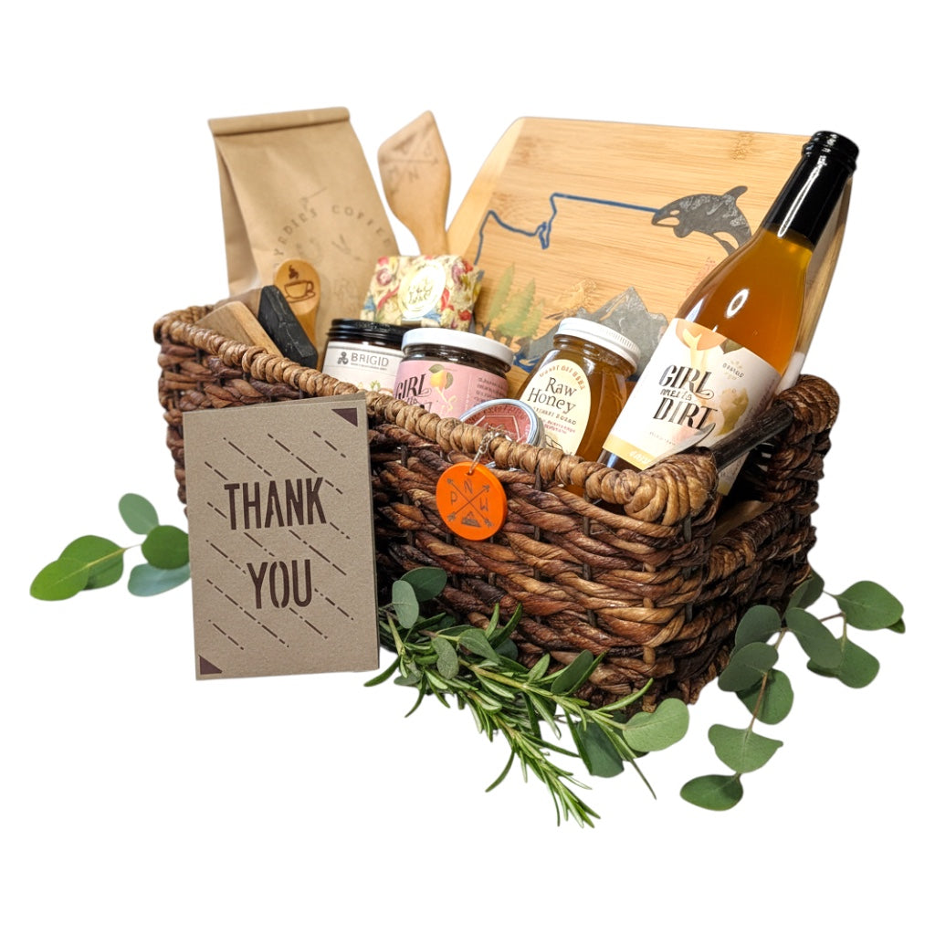  Luxury real estate closing gift basket with custom engraved board Kitsap Washington